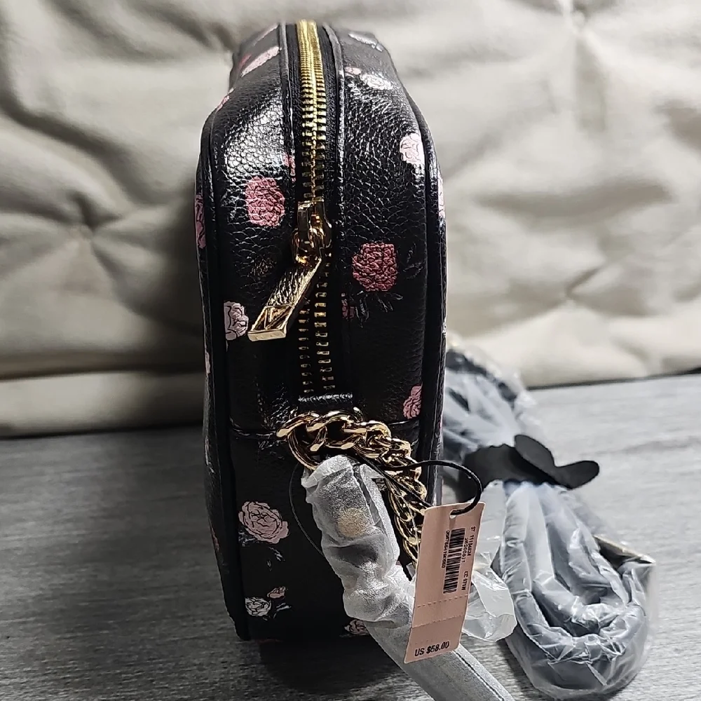 Victoria's Secret Black and Pink Floral Crossbody Bag - Picture 4 of 5